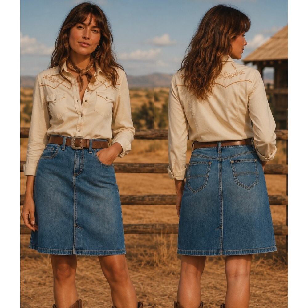 L.L. Bean Blue Denim Midi Skirt